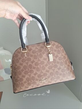 NWT Coach Katy Satchel Crossbody In Tan Black  Signature Canvas Purse